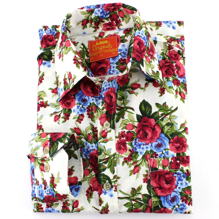 Tailored Fit Long Sleeve Shirt - Red & Blue Roses