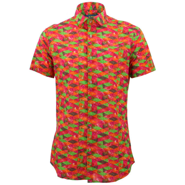 Tailored Fit Short Sleeve Shirt - Pink Green Harlequin