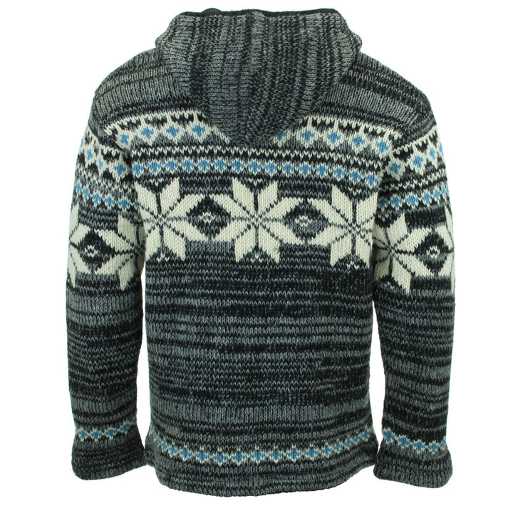 Hand Knitted Wool Hooded Jacket Cardigan - Fairisle Grey