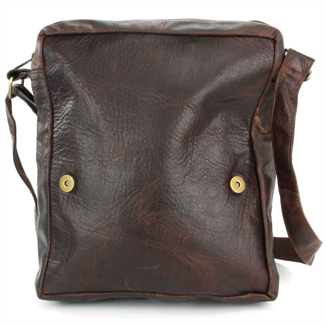 Real Leather Cross Body Messenger Shoulder Bag - Brown