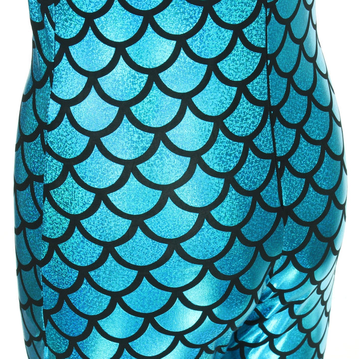 Shiny Mermaid Scale Sleeveless Catsuit - Turquoise