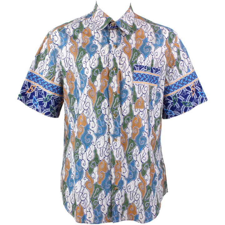 Regular Fit Short Sleeve Shirt - Grey & Blue Abstract