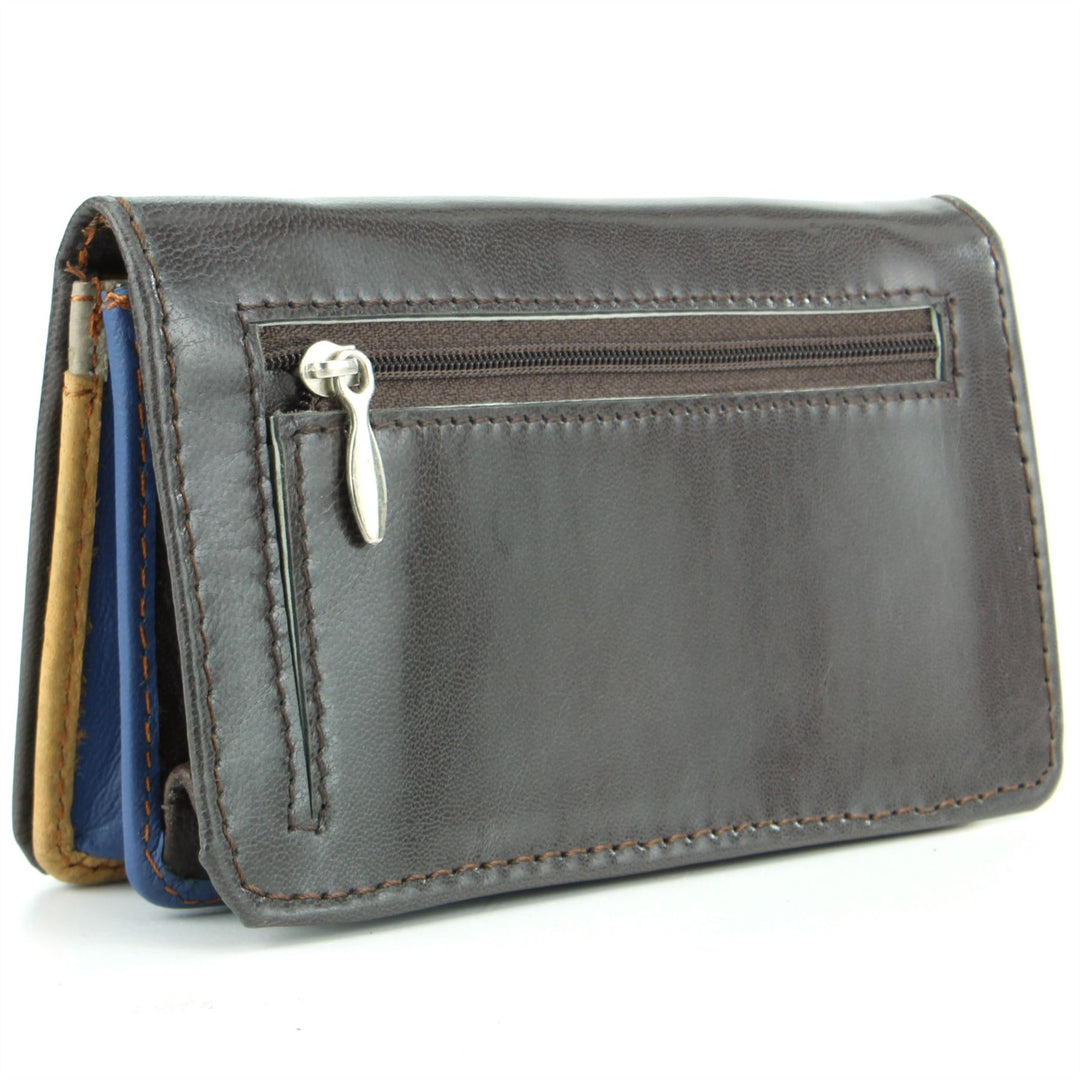 Real Leather Colourful Purse Wallet - Brown