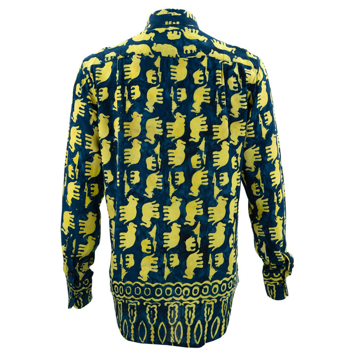 Regular Fit Long Sleeve Shirt - Herd of Elephants - Blue