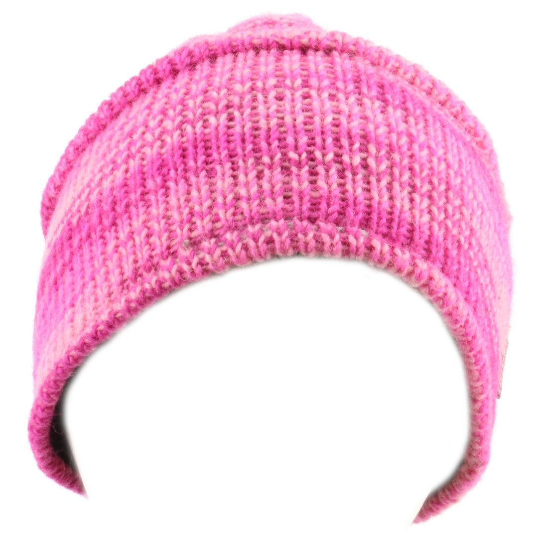 Wool knit ridge beanie hat with fleece lining - Pink Space Dye