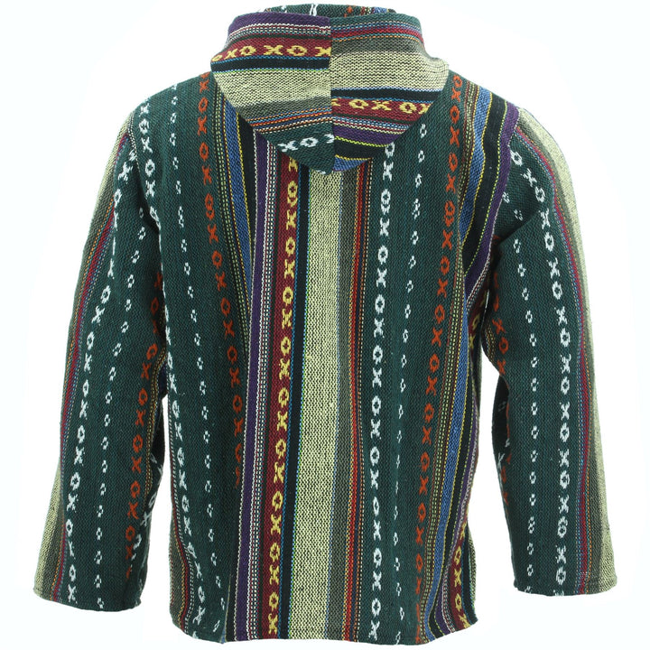 Woven Cotton Baja Hoodie - Green, Blue & Yellow