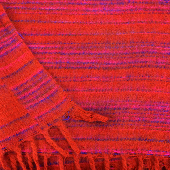 Vegan Wool Shawl Blanket - Stripe - Red Pink