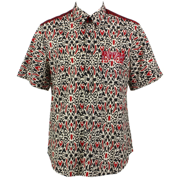 Regular Fit Short Sleeve Shirt - Black Beige & Red Abstract