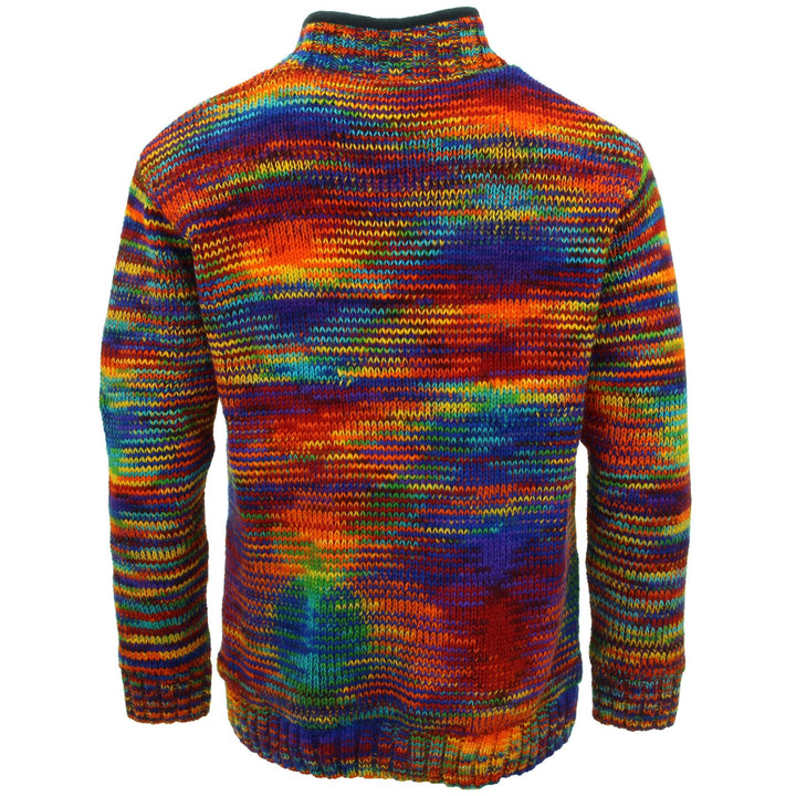 Hand Knitted Wool Jacket Cardigan - SD Rainbow with Rainbow Trim