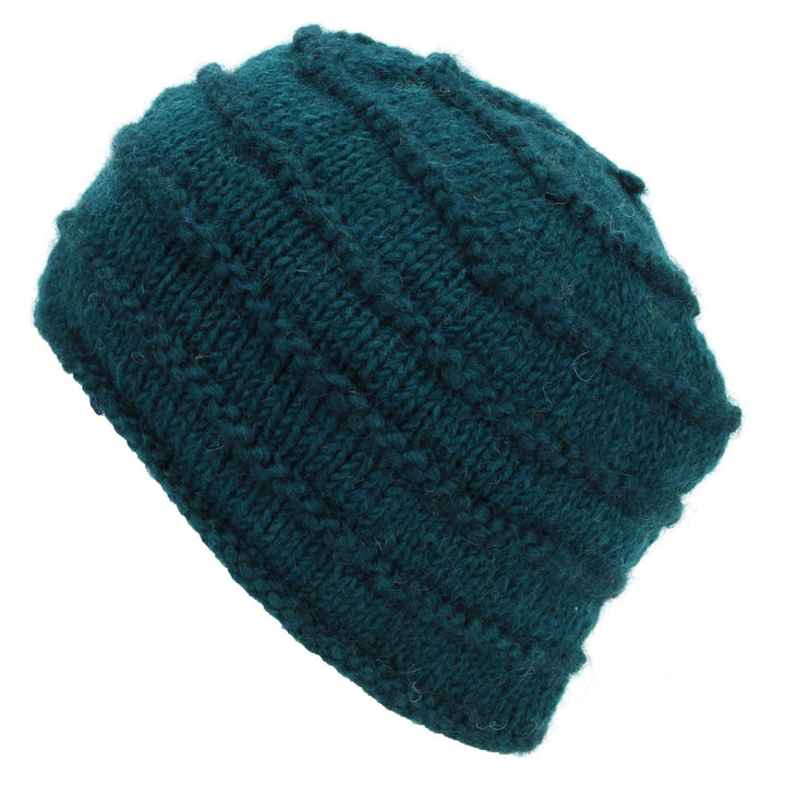 Hand Knitted Wool Beanie Hat - Plain Teal