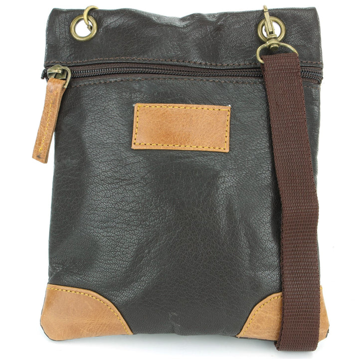 Real Leather Small Cross Body Shoulder Bag - Black