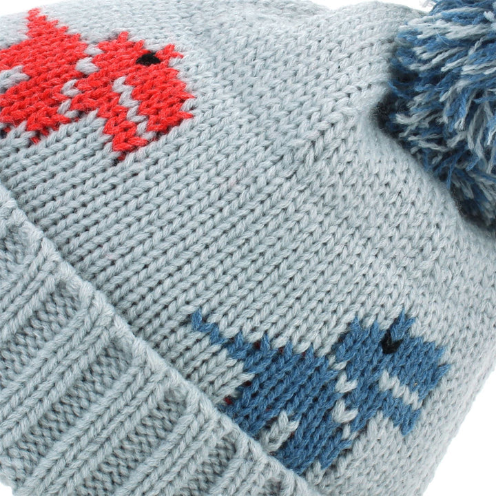 Kids dinosaur Bobble Beanie Hat - Grey