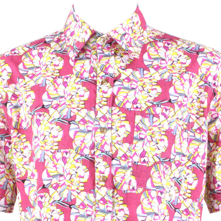 Regular Fit Short Sleeve Shirt - Pink Floral Geometric