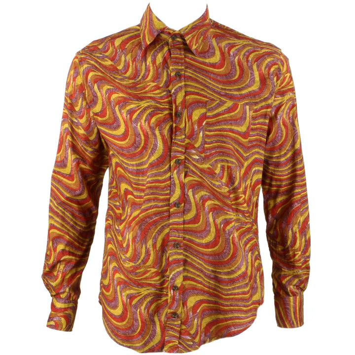 Regular Fit Long Sleeve Shirt - Red Yellow & Pink Waves Abstract