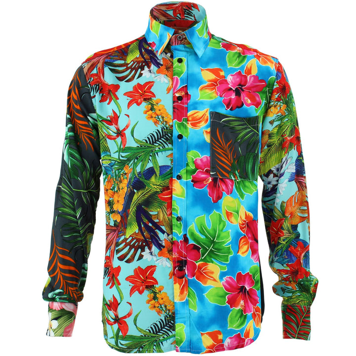 Regular Fit Long Sleeve Shirt - Random Mixed Panel - Tropical