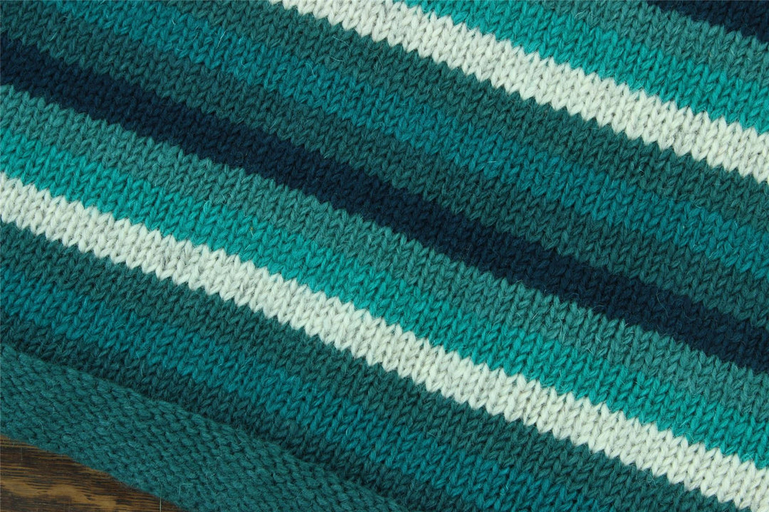 Hand Knitted Wool Jumper - Stripe Teal