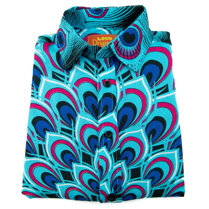 Regular Fit Long Sleeve Shirt - Peacock Mandala - Blue