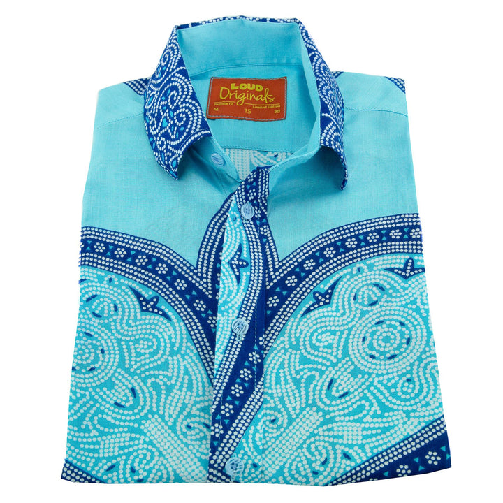 Regular Fit Short Sleeve Shirt - Flower Mandala - Light Blue