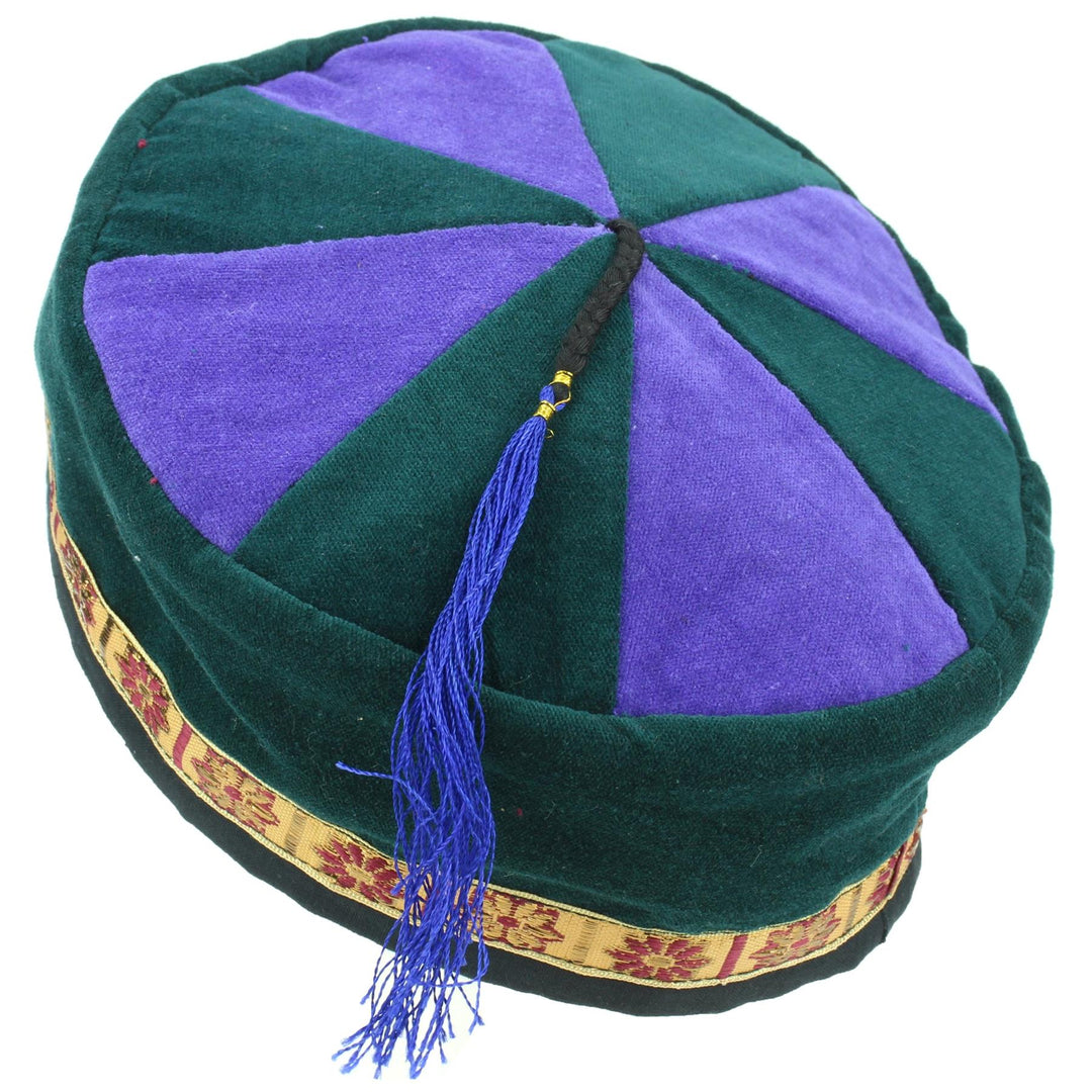 Nepalese Velvet Smoking Hat - Green Purple