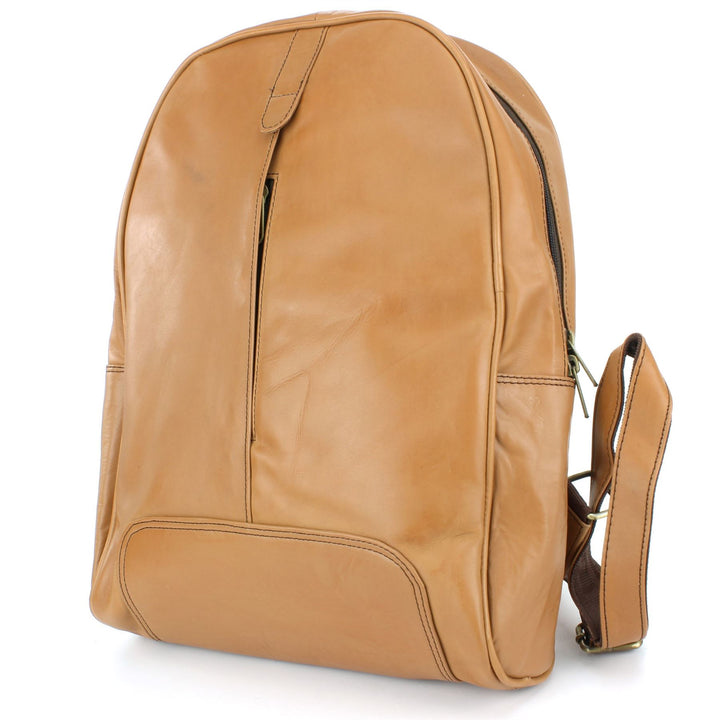 Real Leather Backpack Rucksack Bag - Tan