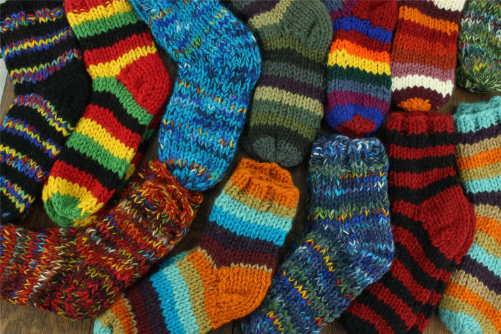 Hand Knitted Wool Ankle Socks - SD Bright Blue Mix