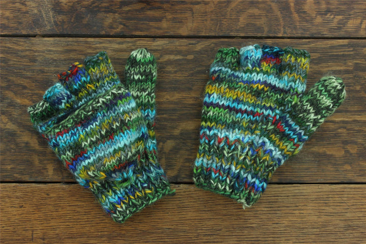 Hand Knitted Wool Shooter Gloves - SD Green Mix