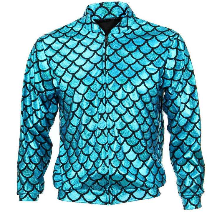 Unisex Shiny Bomber Jacket - Fish Scale Turquoise