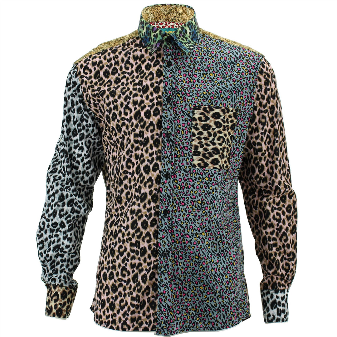 Regular Fit Long Sleeve Shirt - Random Mixed Panel - Animal Print