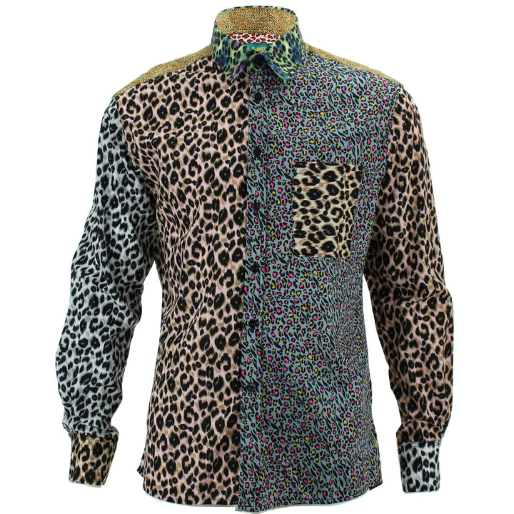 Regular Fit Long Sleeve Shirt - Random Mixed Panel - Animal Print