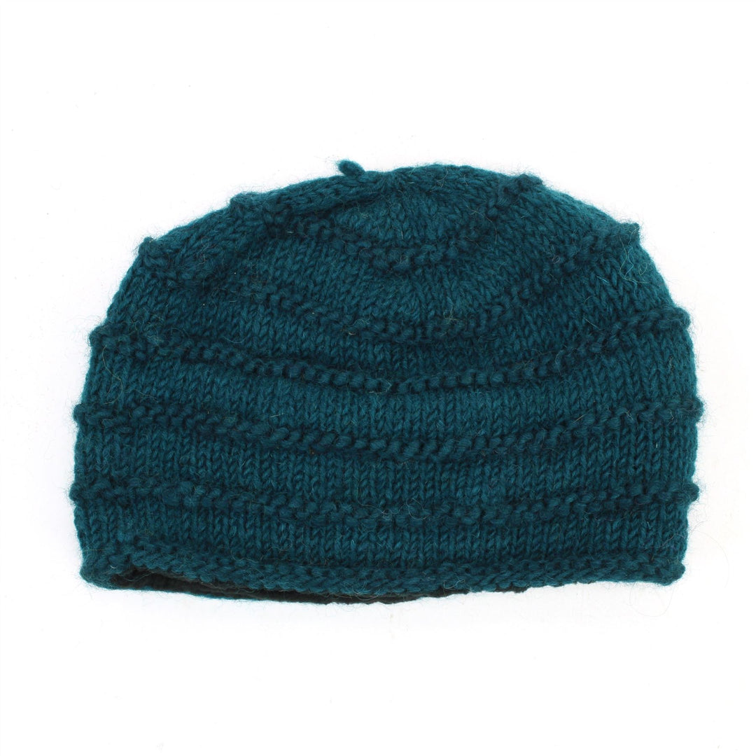 Hand Knitted Wool Beanie Hat - Plain Teal