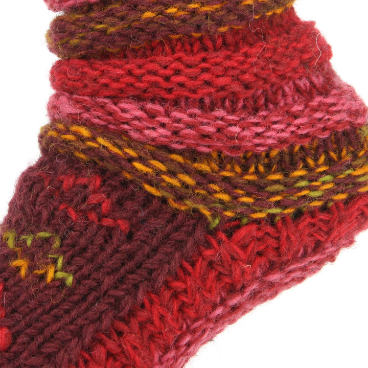 Chunky Wool Knit Slipper Socks - Maroon