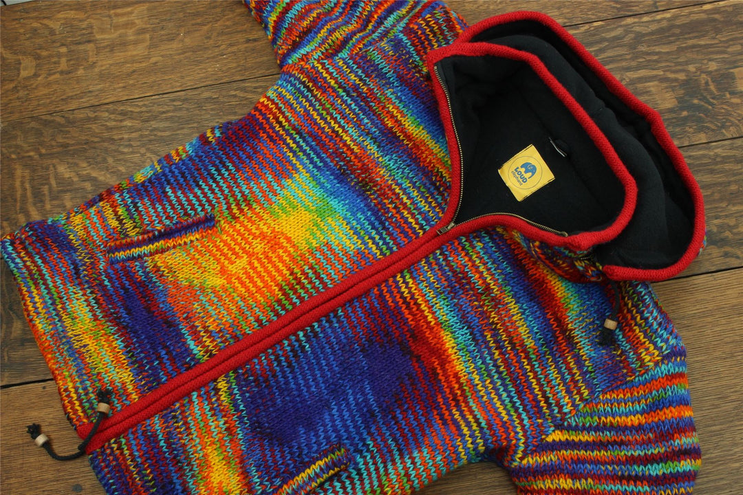 Hand Knitted Wool Hooded Jacket Cardigan - SD Rainbow