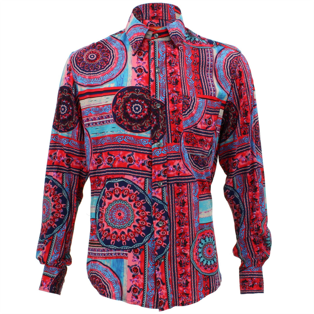 Tailored Fit Long Sleeve Shirt - Red & Blue Mandala