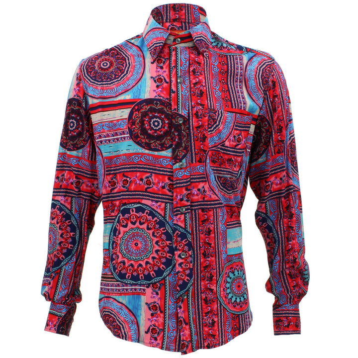 Tailored Fit Long Sleeve Shirt - Red & Blue Mandala