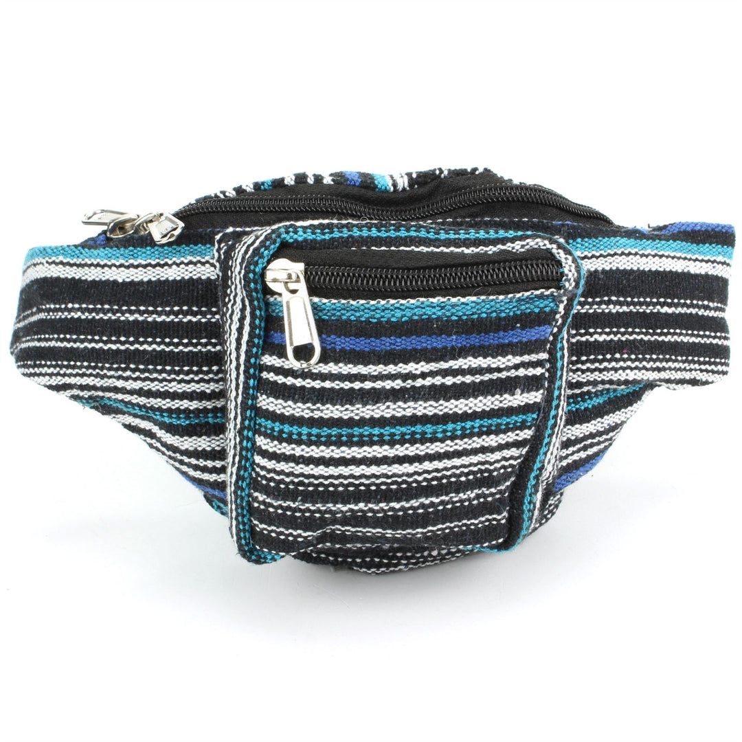 Canvas Bum Bag Money Belt Fanny Pack Blue & Black