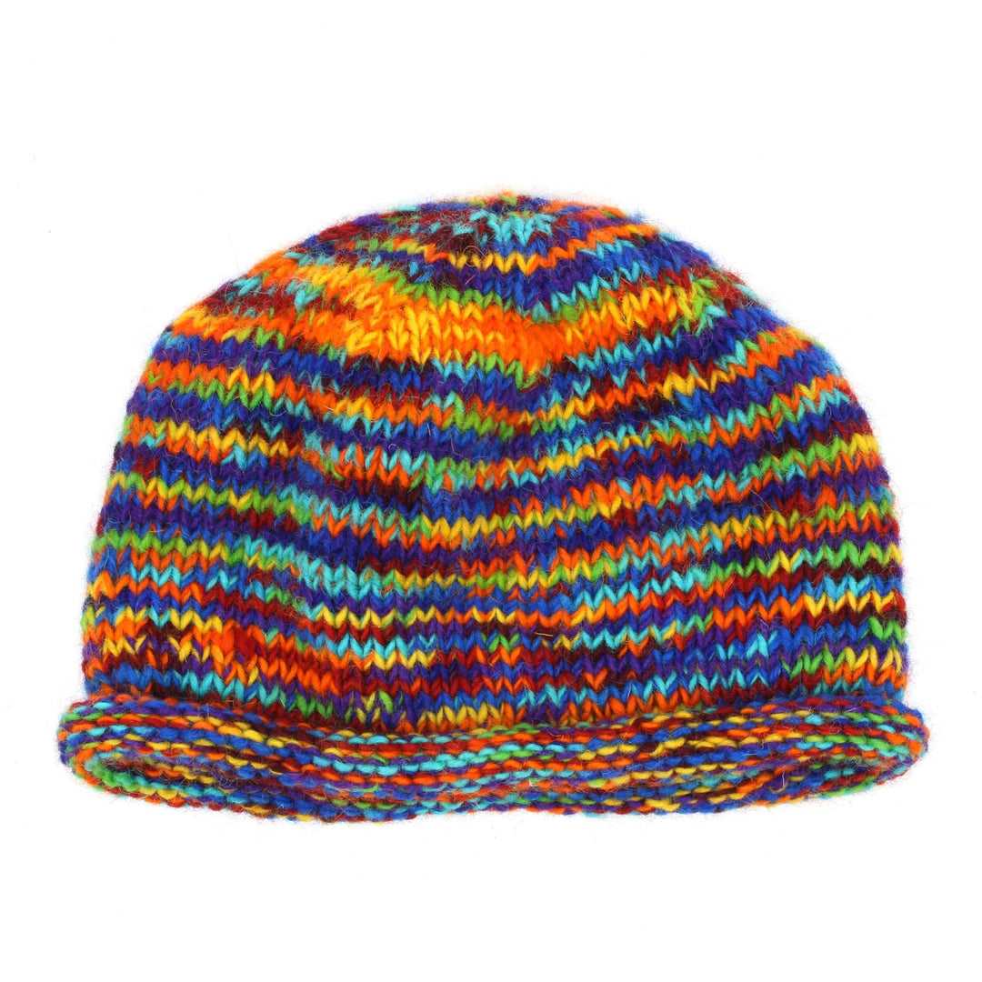 Hand Knitted Wool Beanie Hat - SD Rainbow