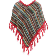 Stripe Crochet Poncho Short - Multi/Red