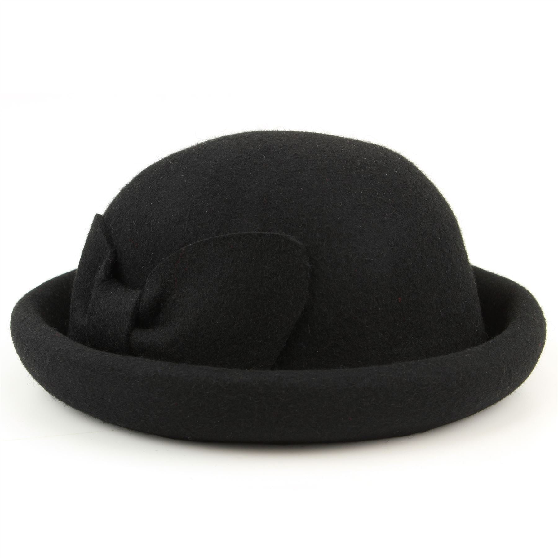 Wool felt rolled brim bowler hat with large bow Black LoudElephant