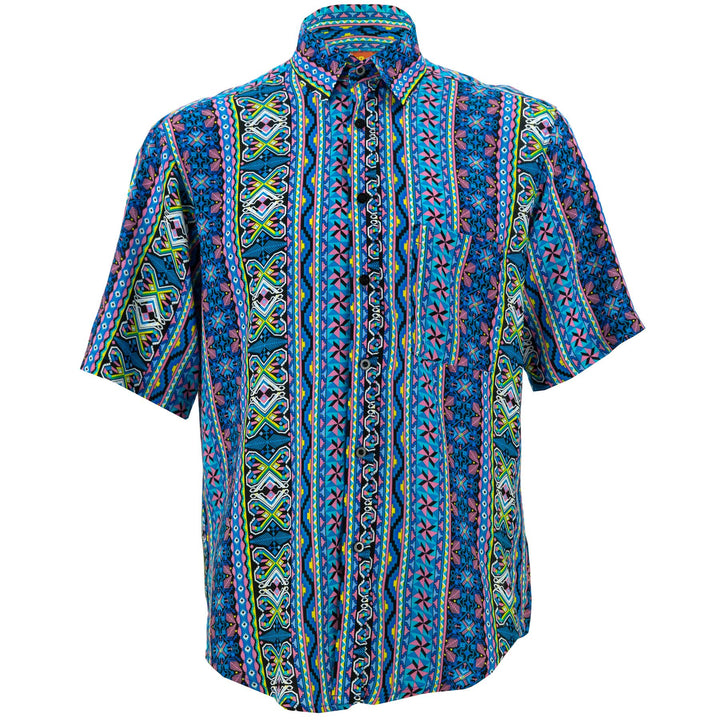 Regular Fit Short Sleeve Shirt - Geometric Aztec - Blue