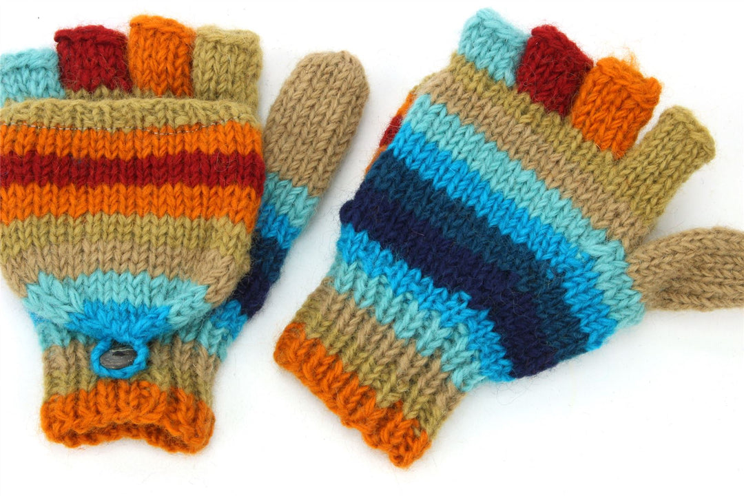 Hand Knitted Wool Shooter Gloves - Stripe Retro C