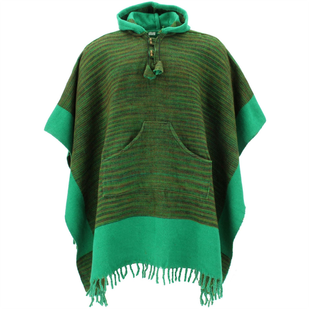 Soft Vegan Wool Hooded Tibet Poncho - Sunset Green