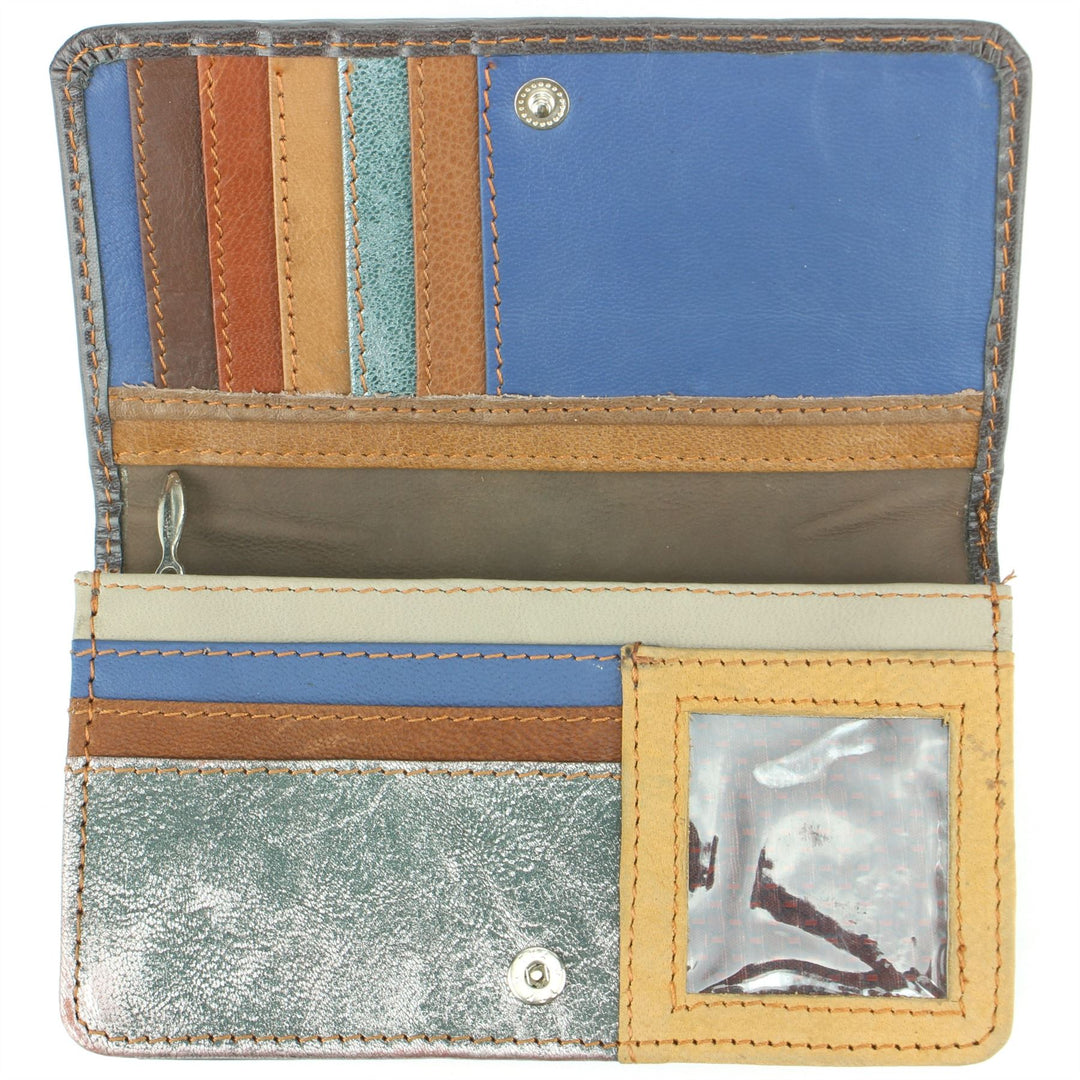 Real Leather Colourful Purse Wallet - Brown