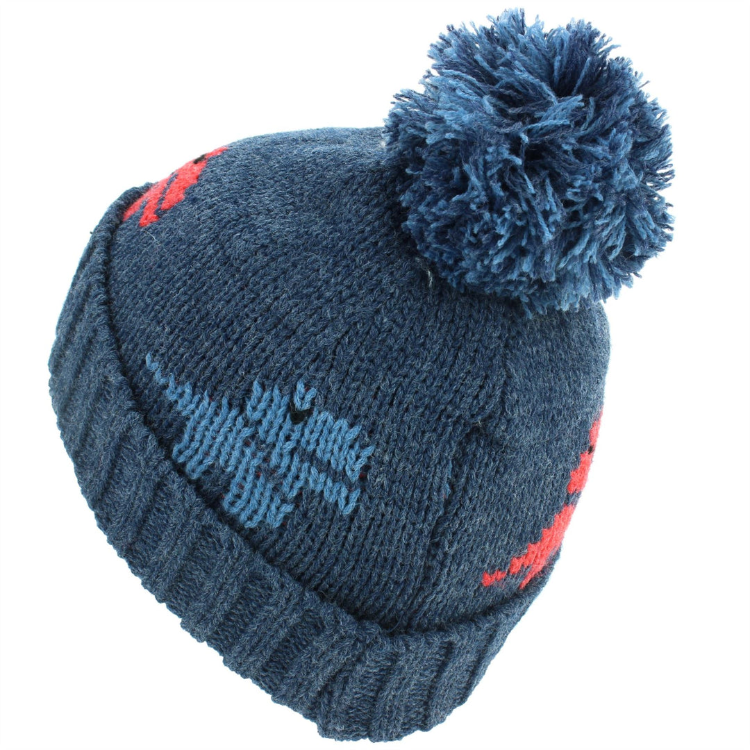 Kids dinosaur Bobble Beanie Hat - Navy