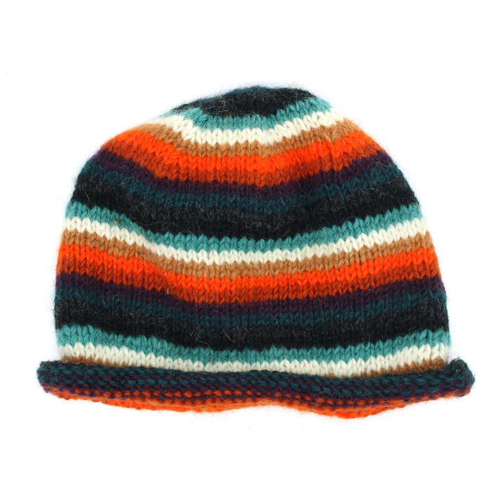 Hand Knitted Wool Beanie Hat - Stripe Anu