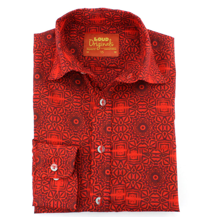 Regular Fit Long Sleeve Shirt - Red Psychadelic Tribal