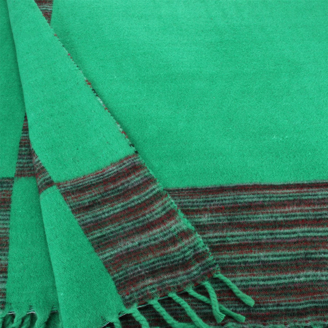 Tibetan Wool Blend Shawl Blanket - Light Green with Maroon & Grey Reverse