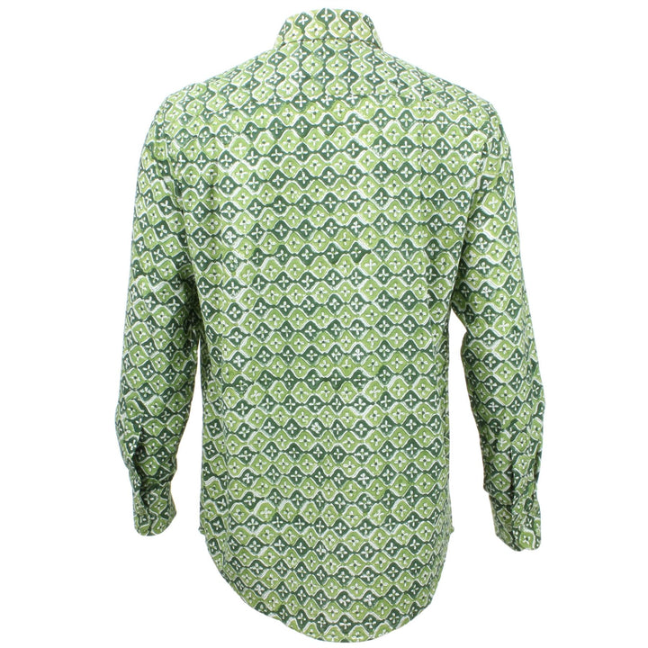 Regular Fit Long Sleeve Shirt - Green Spanish Tile Print