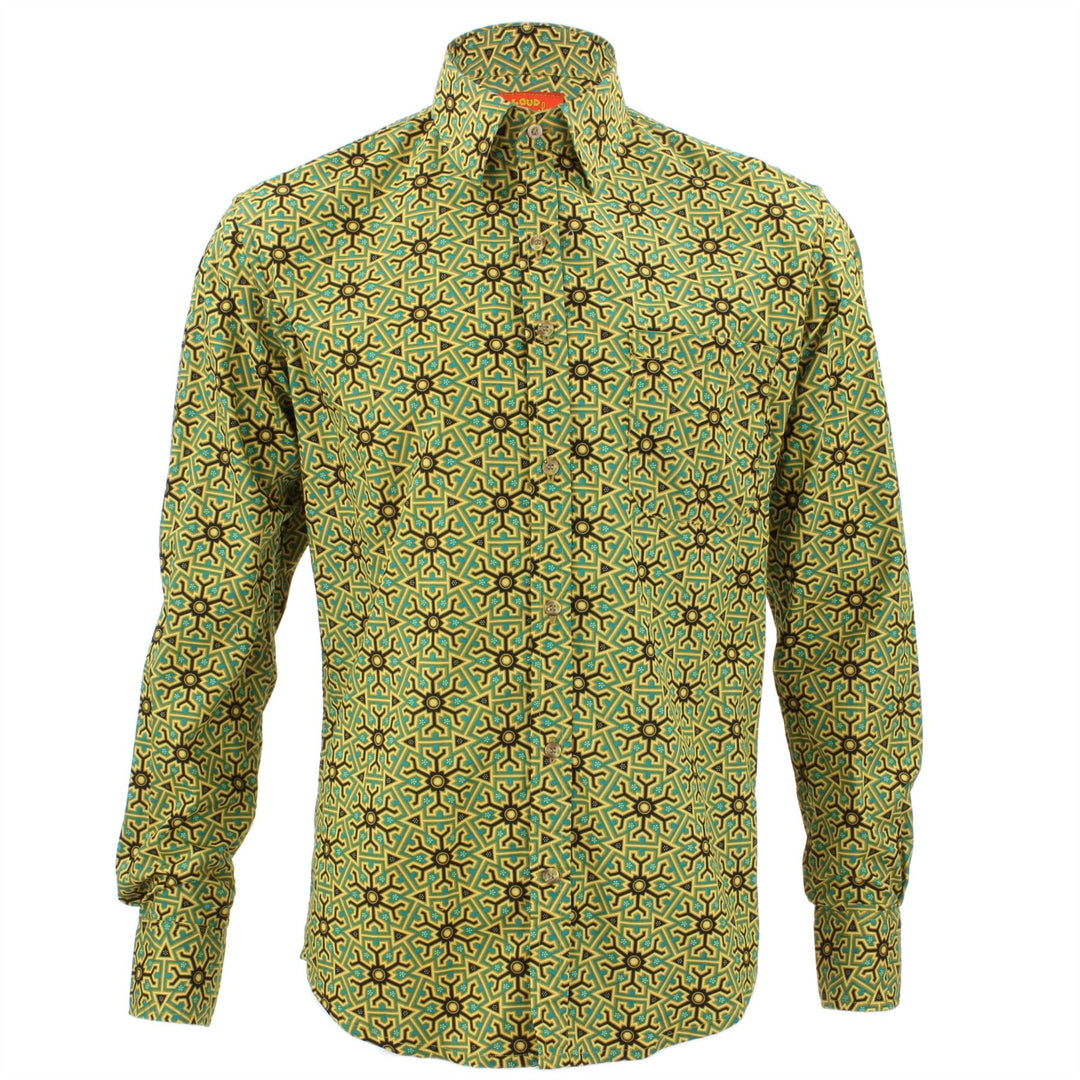 Tailored Fit Long Sleeve Shirt - Yellow & Green Aztec