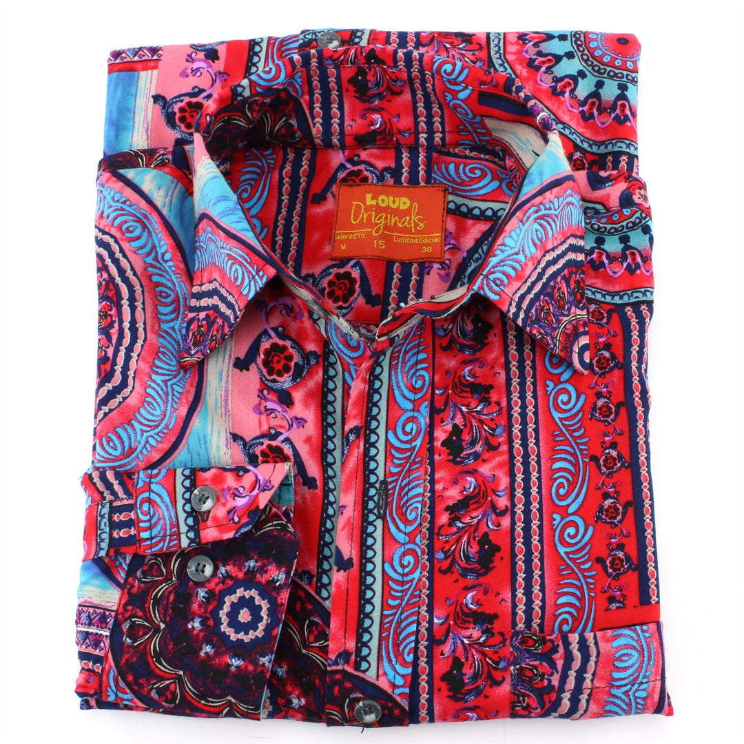 Tailored Fit Long Sleeve Shirt - Red & Blue Mandala