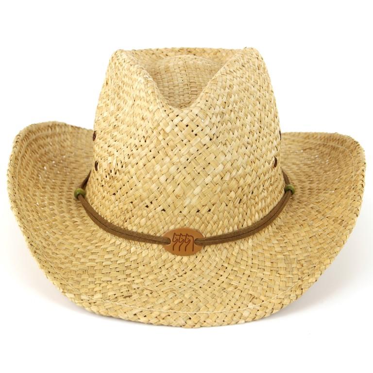 Straw Cowboy Hat with Three Horses Badge